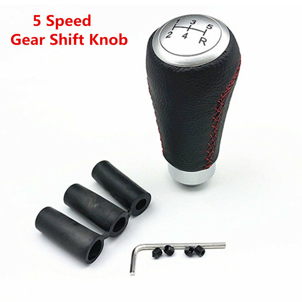 1x Universal Car Gear Shift Knob 5 Speed Handle Stick Shifter Black+Red Stitche