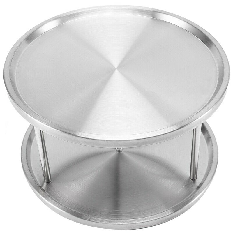 Spice Rack Stainless Steel Organizer Tray Turntable Rotating 2 Level Tabletop T8