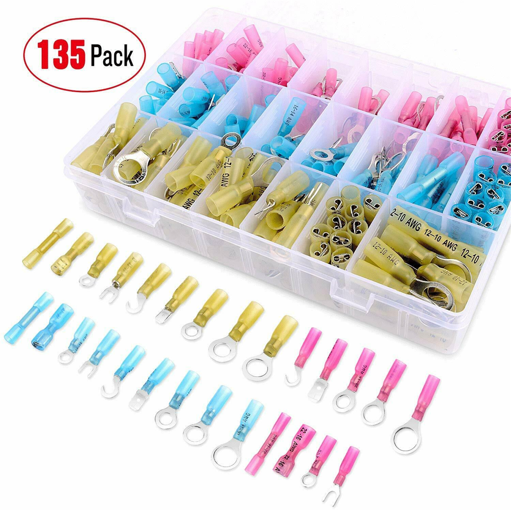 135pcs Heat Shrink Wire Connectors Marine Automotive Waterproof Terminals Set