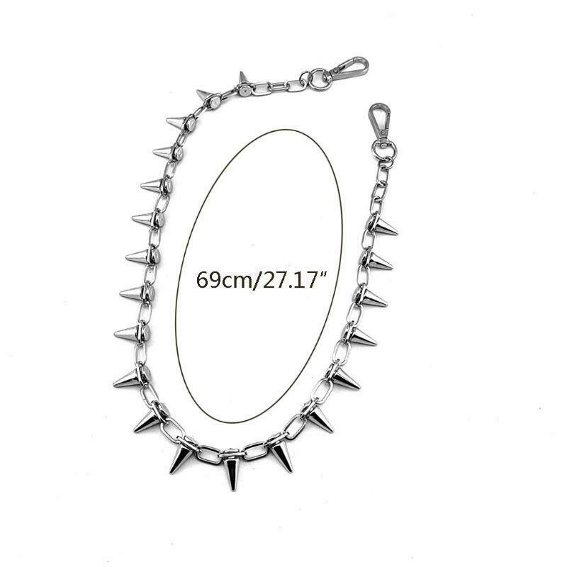 Punk Spike Jeans Pants Chain Secure Travel Wallet Chain Link Coil Leash Jewelry