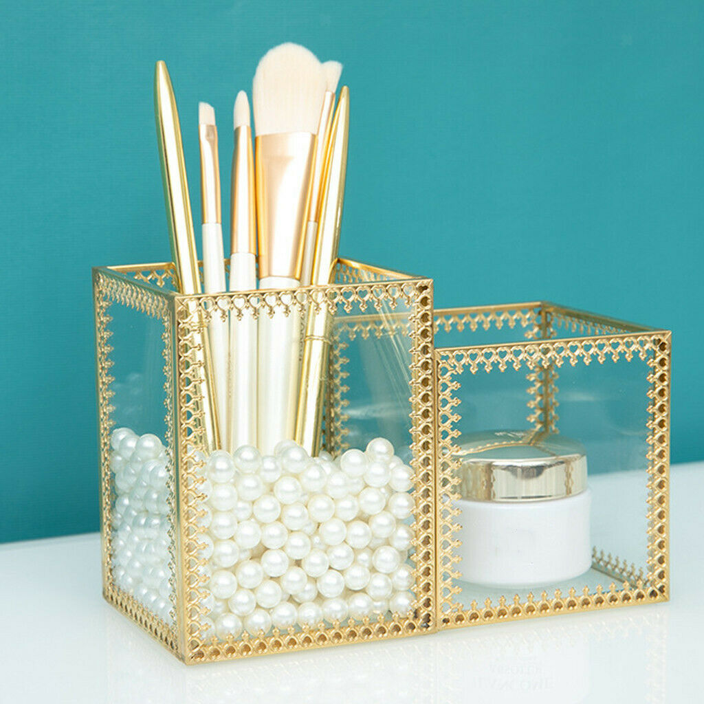 Makeup Brush Pen Holder, Handcrafted Clear Glass Cosmetic Brushes Organizer