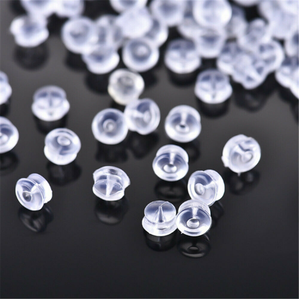 100-pack Transparent Earring Backs Silicone Hamburger Shaped Safety Back Nuts