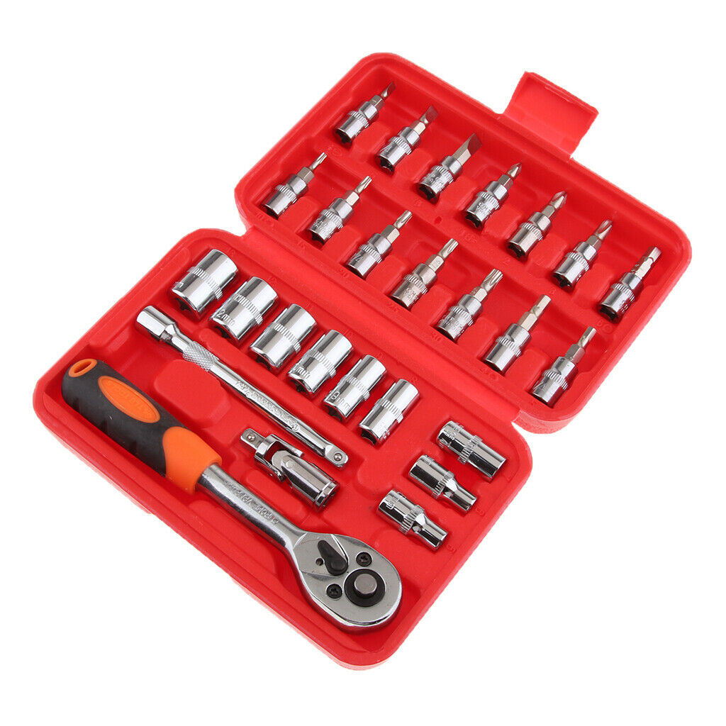 1/2, 3/8, 1/4-Inch Drive Socket Set, Chromium Vanadium Steel - 26Pcs S