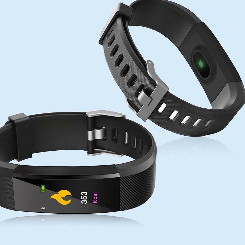 115Plus Smart Watch Wristband Fitness Tracker Heart Rate Monitor Black