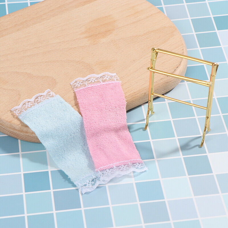 1:12 Metal Free-Standing Hand Towel Drying Rack with 2 Towels for Dollhou.l8