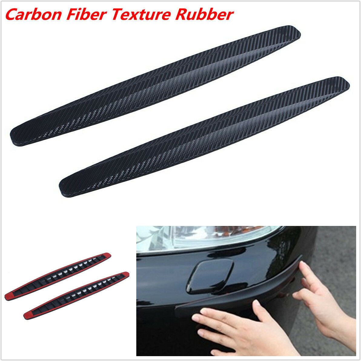 2x Car SUV Bumper Edge Lip Anti-rub Protector Carbon Fiber Texture Rubber Strips