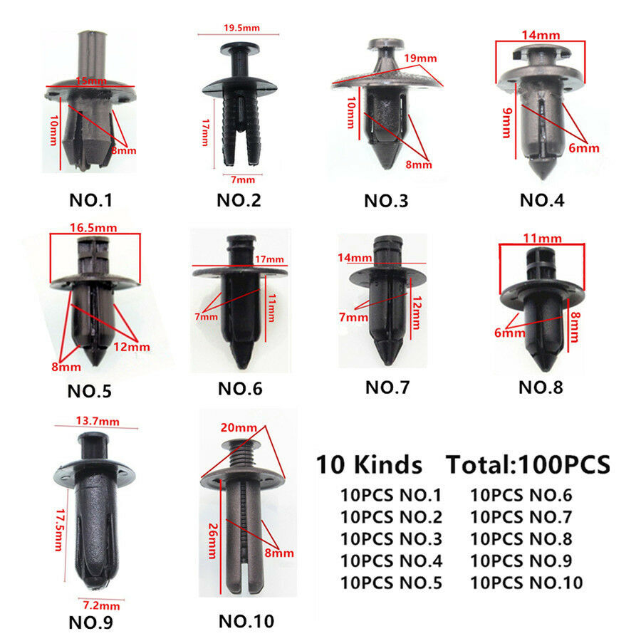100Pcs Car Door Bumper Leaf Plate Fender Trunk Screw Rivets Clips Auto Fasteners