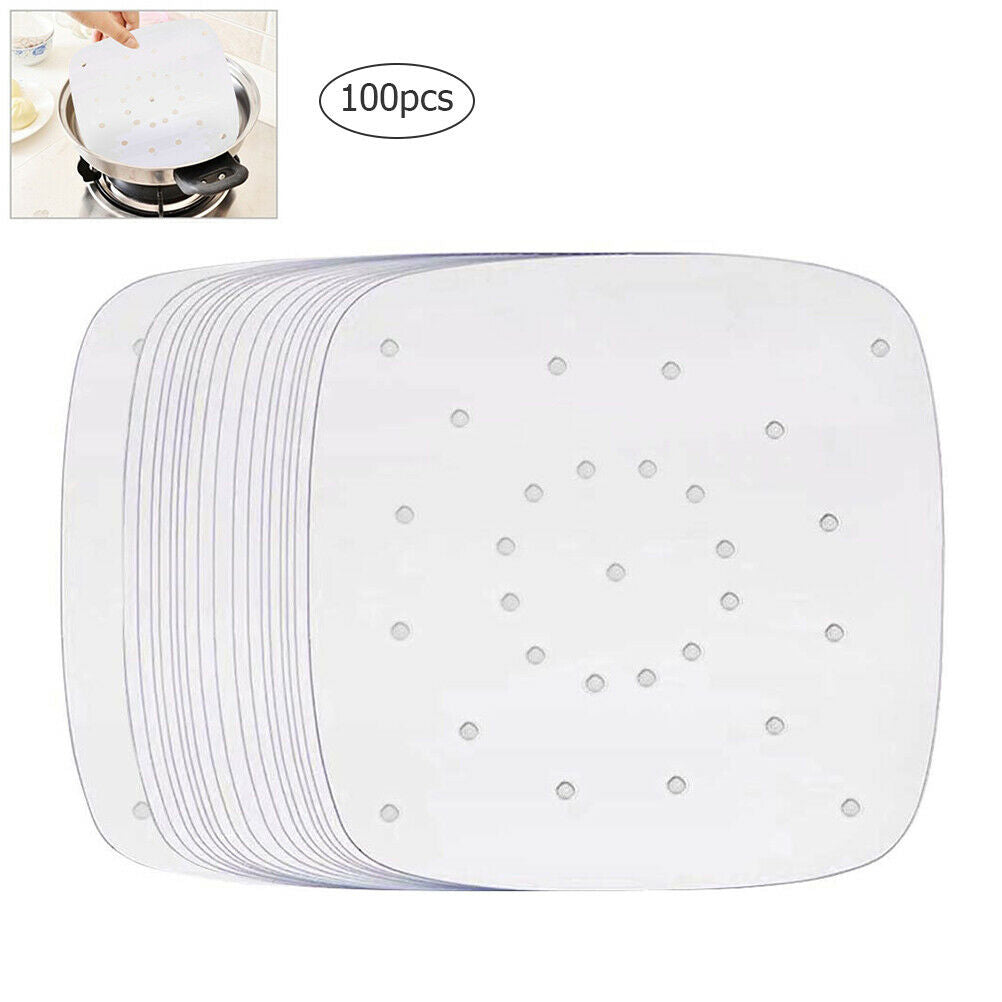 100Pcs Non-stick Steamer Mat Baking Cooking Steaming Square Air Fryer Paper 6.5"