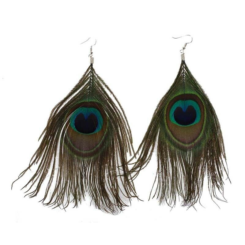 1 Pair Peacock Multicolor Feather Fashion Dangle Ears K5U5