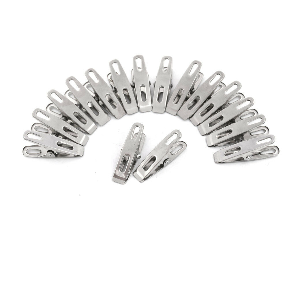 20Pcs Stainless Steel Clothes Pegs Hanging Pins Clips Laundry Metal Clamp.l8