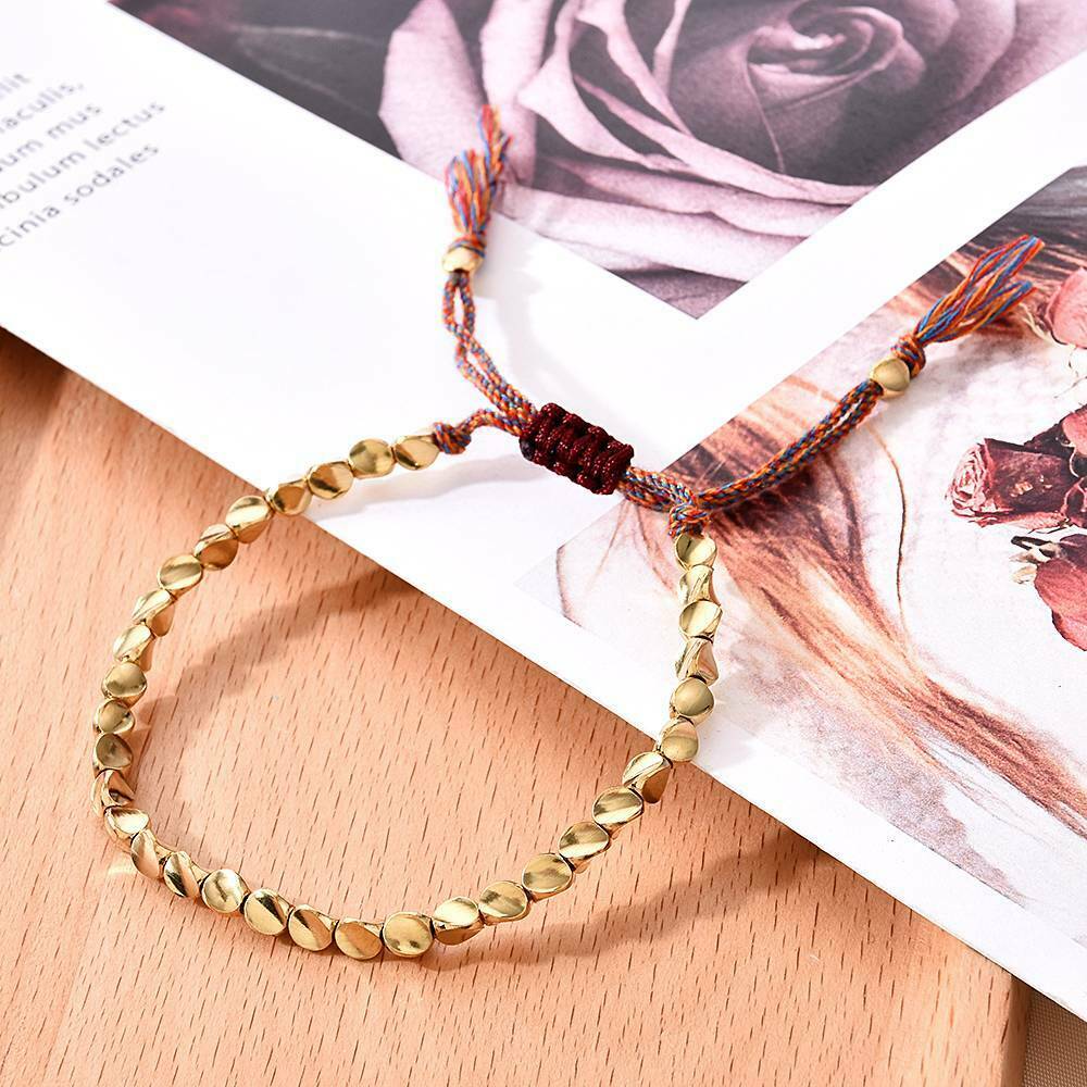 Tibetan Buddhist Braided Bangle Copper Beads Lucky Rope Bracelet Charm Jewelry