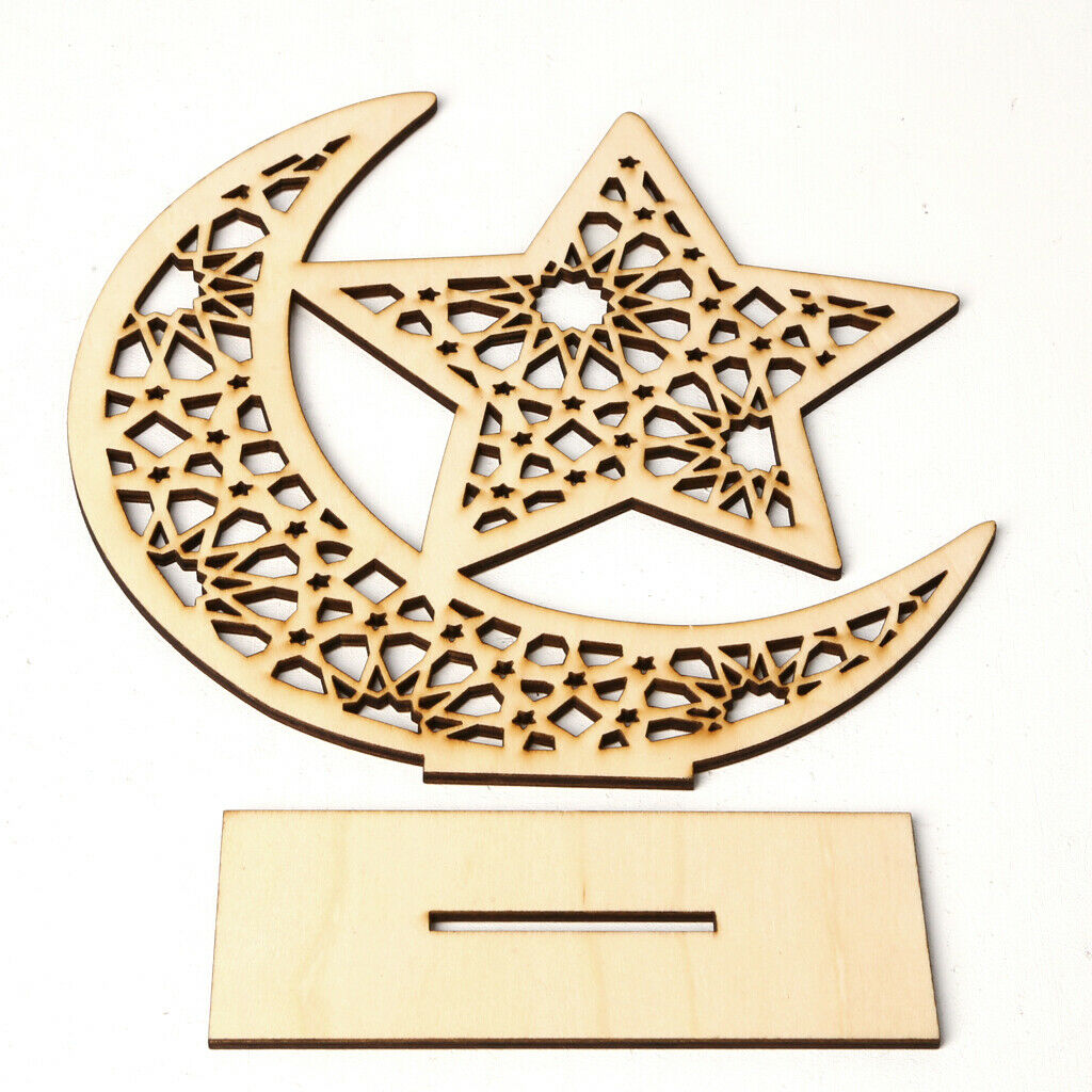 Muslim Ramadan Wooden Moon Star Crafts Ornament for Festival Home Decoration