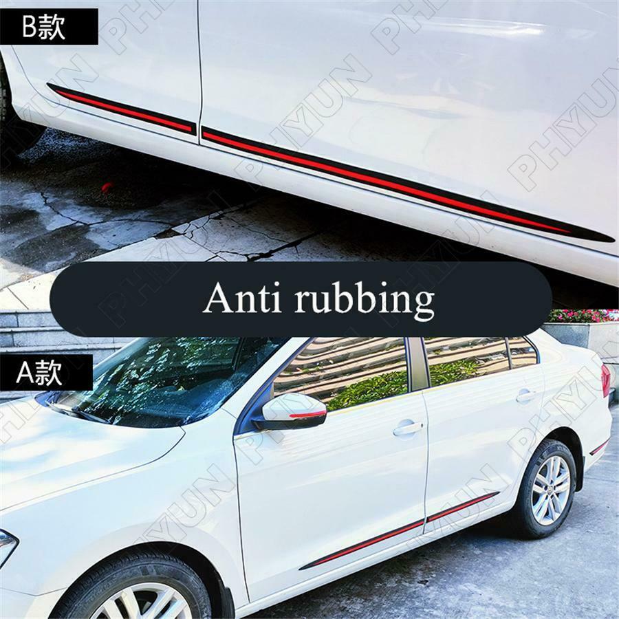 Black & Red Car Side Skirt Door Side Line Sill Molding Trim Cover Kit Universal