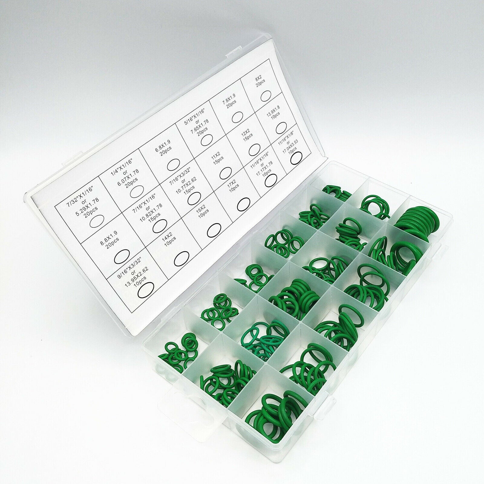 270 Pieces Green Rubber Seal O-Ring Washer Assortment Set for Car Repair