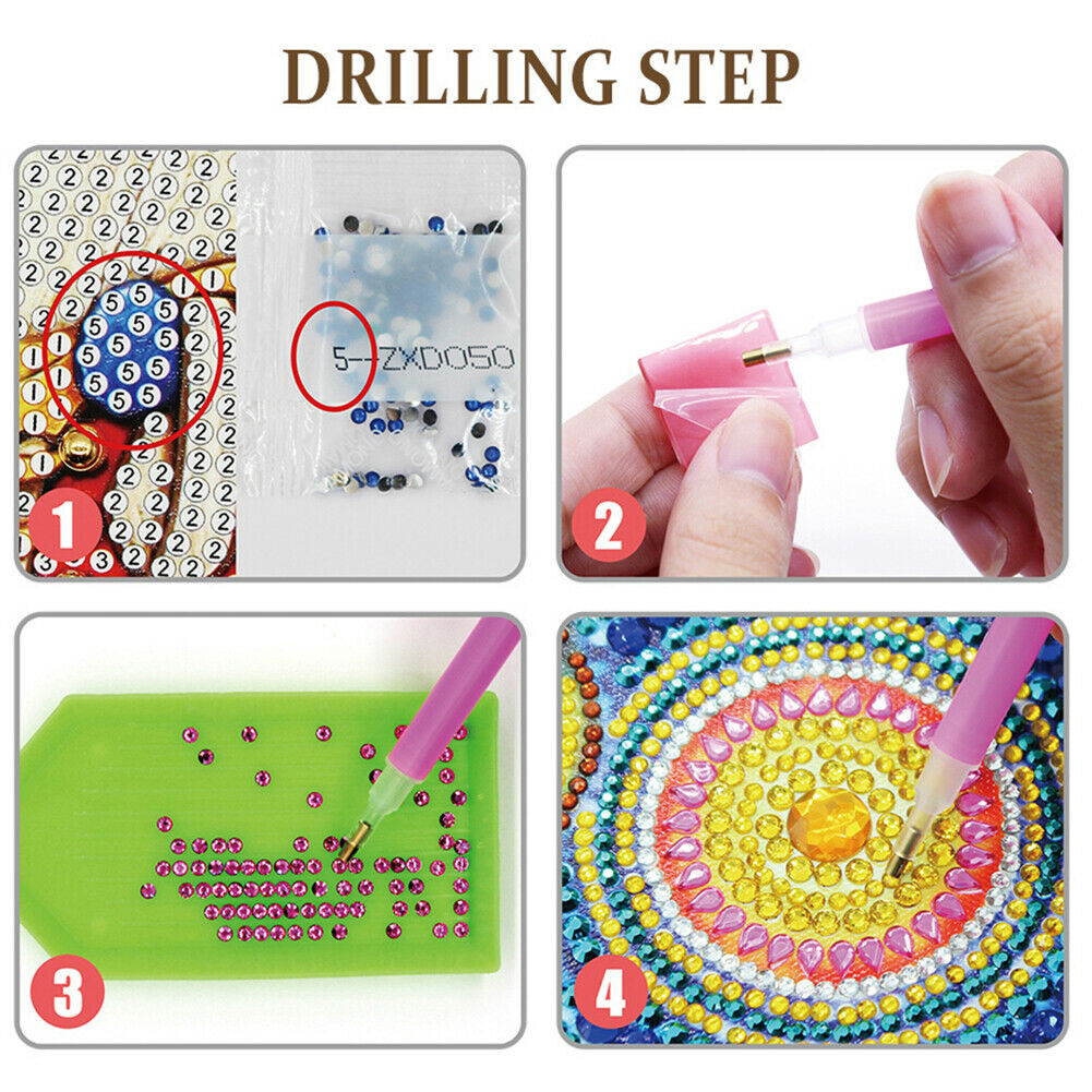 4pcs Full Drill Diamond Key Chain Bee Pendant Cross Stitch Keyrings Art Craft @