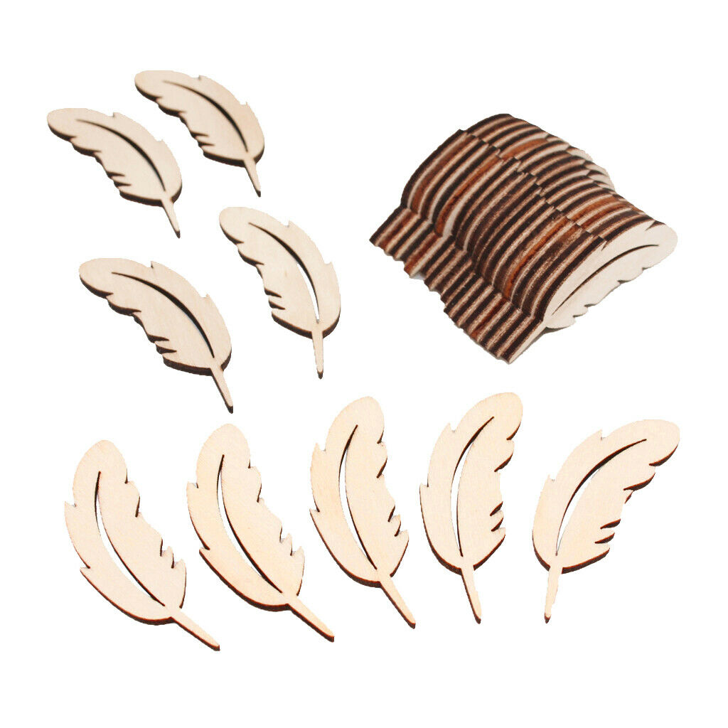 25pcs Feather Shaped Natural Wood Slices Rustic Wooden Pieces Embellishment