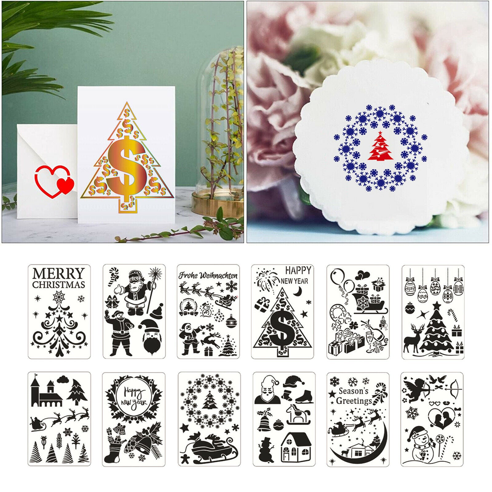 12x Christmas Stencils Christmas Tree Template Planner Cake Body