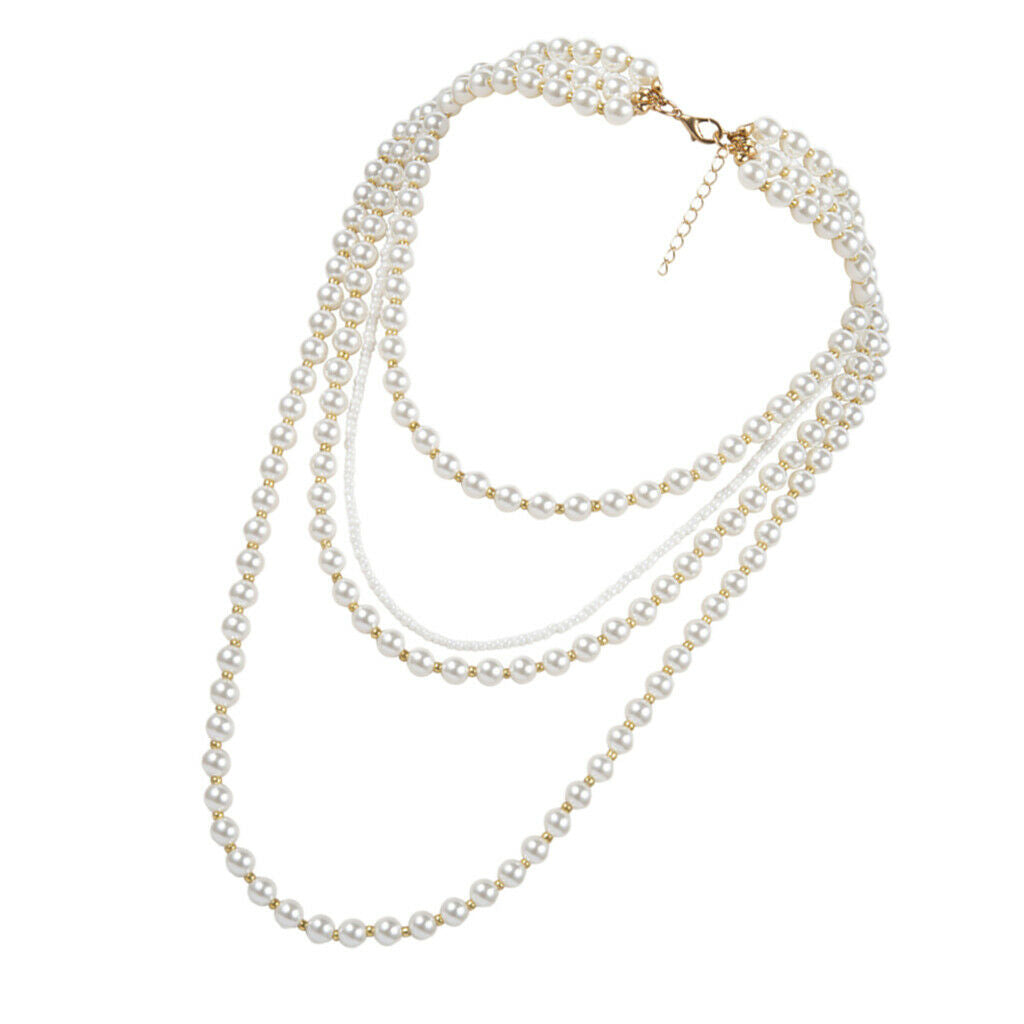 Fashion Ladies Multilayer Link Chain Pearls Sweater Chain Party Decoration