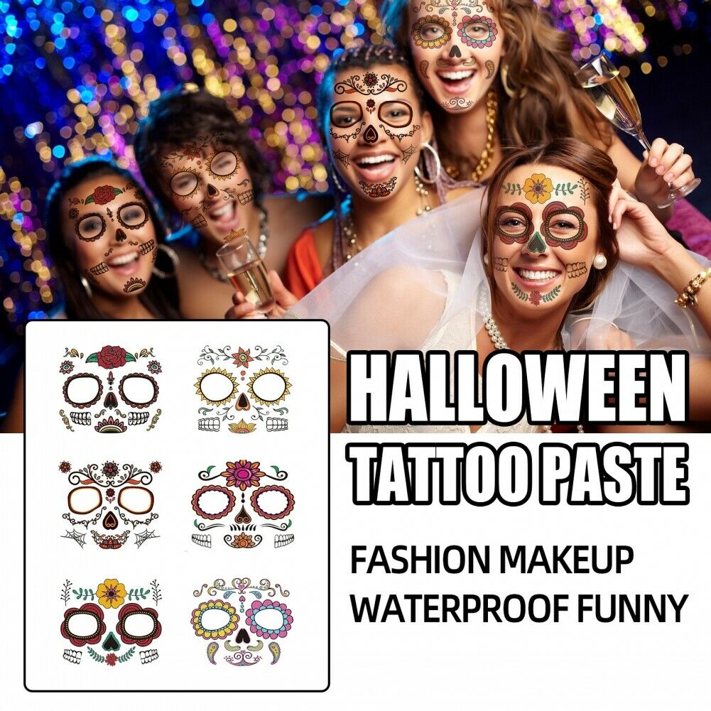 6Pcs/set Halloween Face Stickers Tattoo Funny Ghost Festival Face Stickers