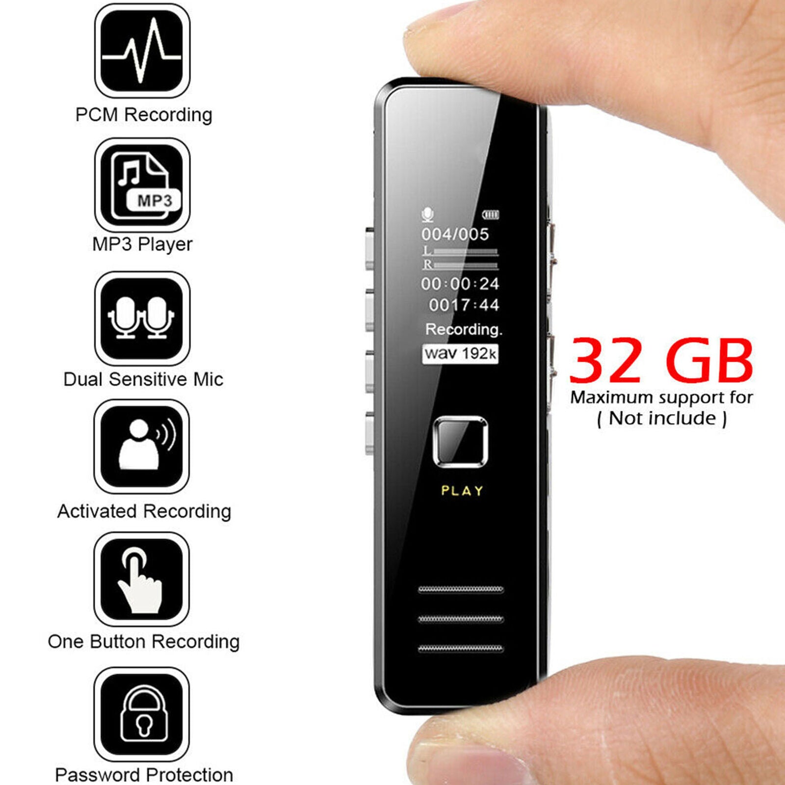 Digital Voice Audio Sound Recorder MP3 Player Dictaphone Noise Reduction 32GB