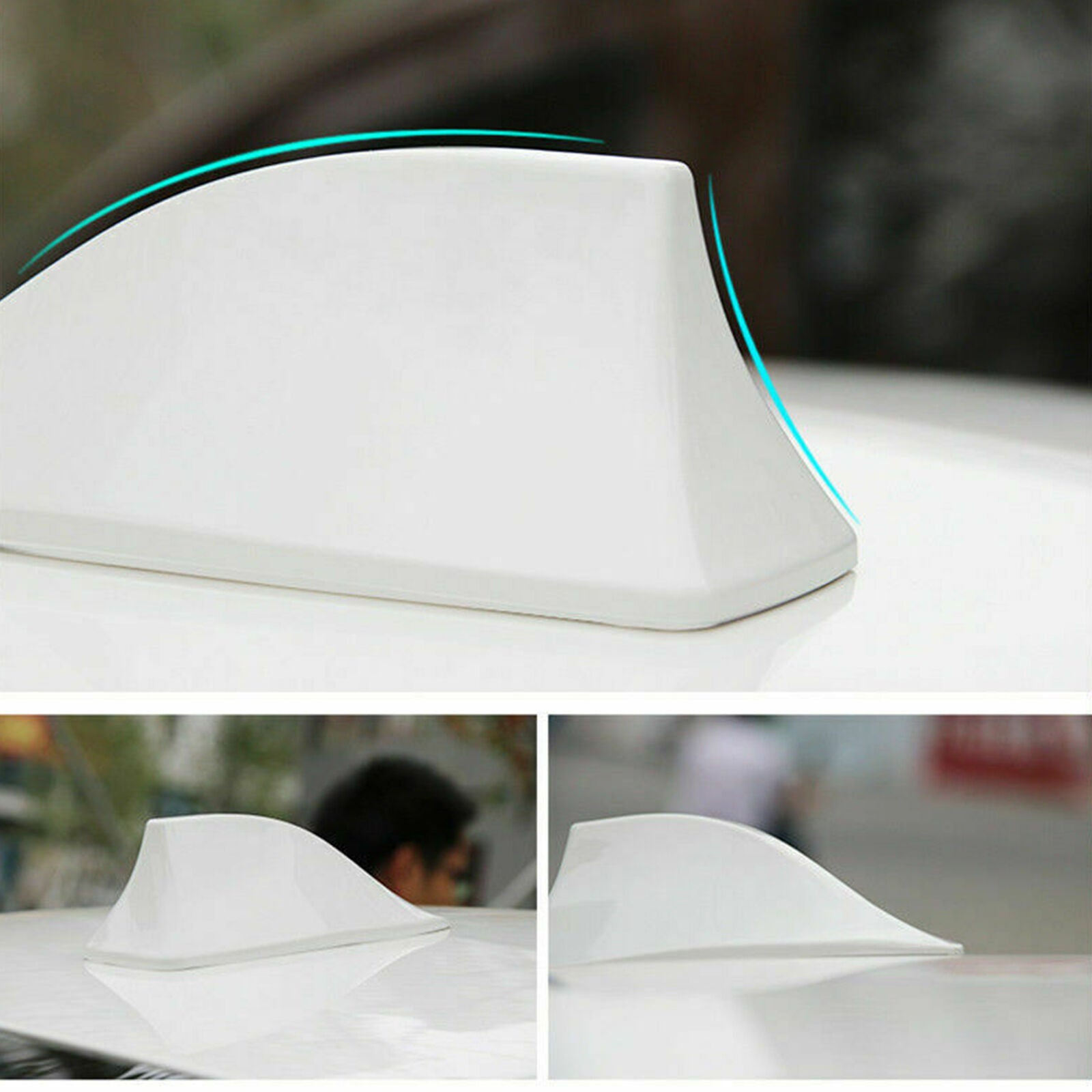 Car Universal Shark Fin Roof Antenna Aerial FM/AM Radio Signal White Decor Cover