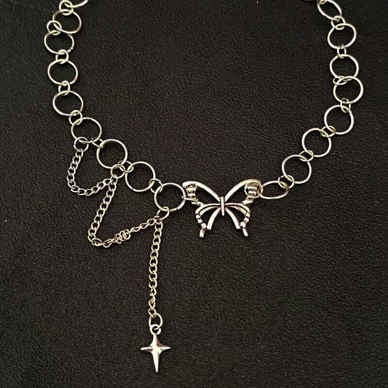 Punk Butterfly Necklace Women Gothic Chain Tassel Choker Jewelry Accessor.l8
