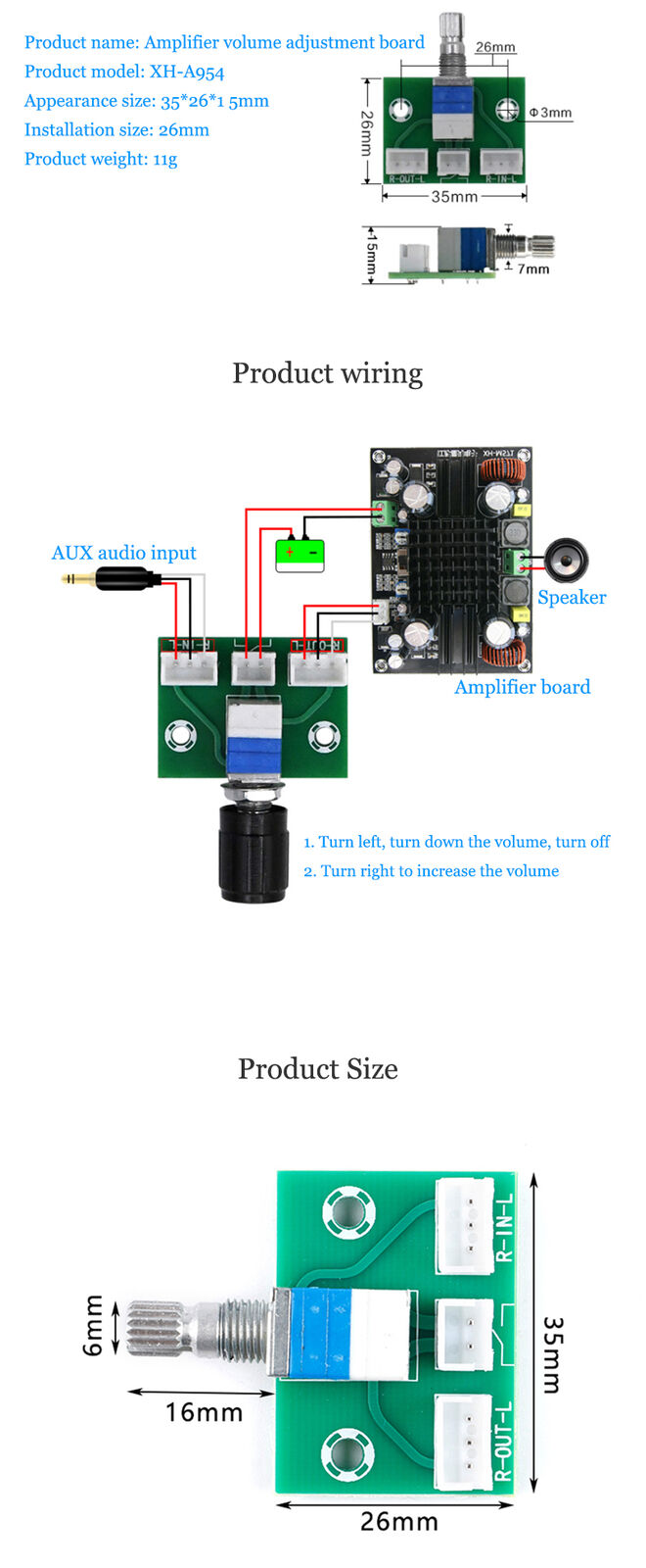 XH-A954 Potentiometer kit module volume switch control board power amplifier