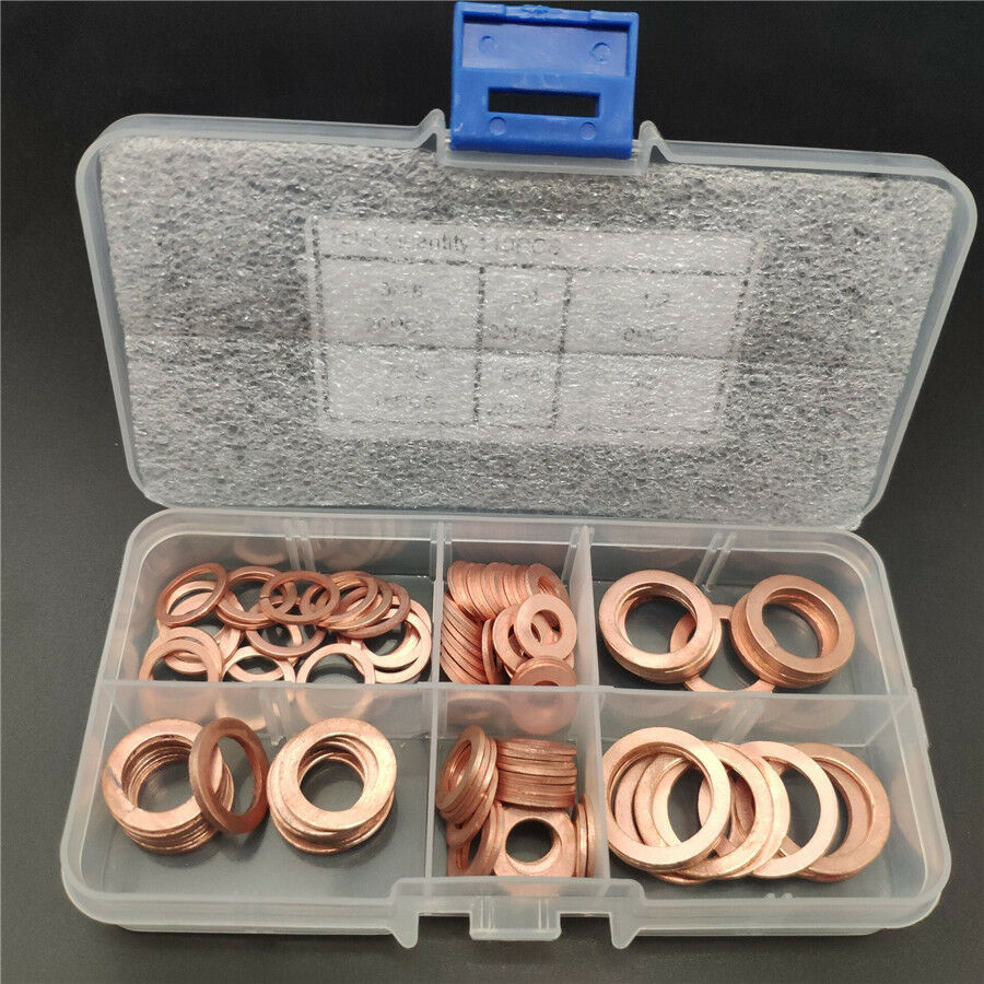 110Pcs 6 Size Car Engine Oil Drain Flat Gaskets Copper Washer Bolt Seal Ring Kit