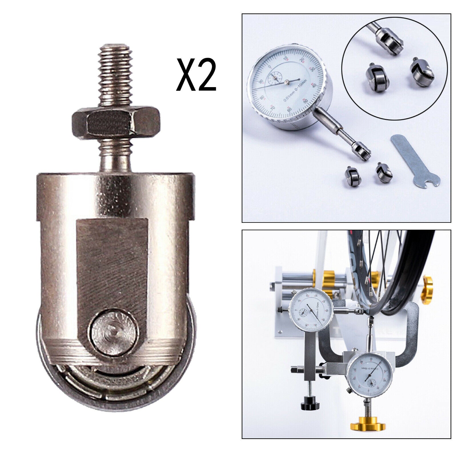 2Pcs Dial Indicator Contact Point Gaging Roller Bike Rim Tester Head Tip