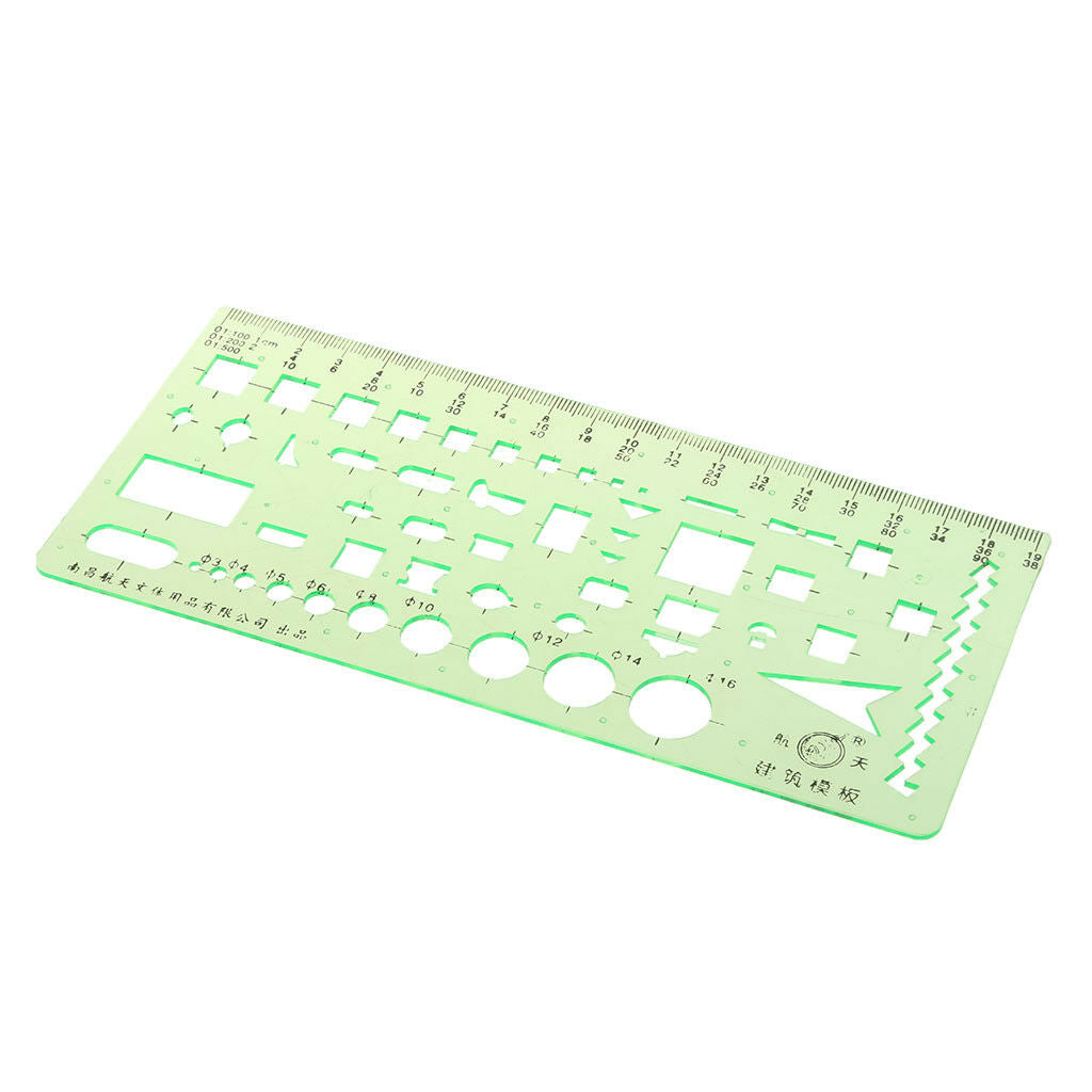 2x Multi-functional & Building Template Ruler Plastic Drafting Drawing Tool