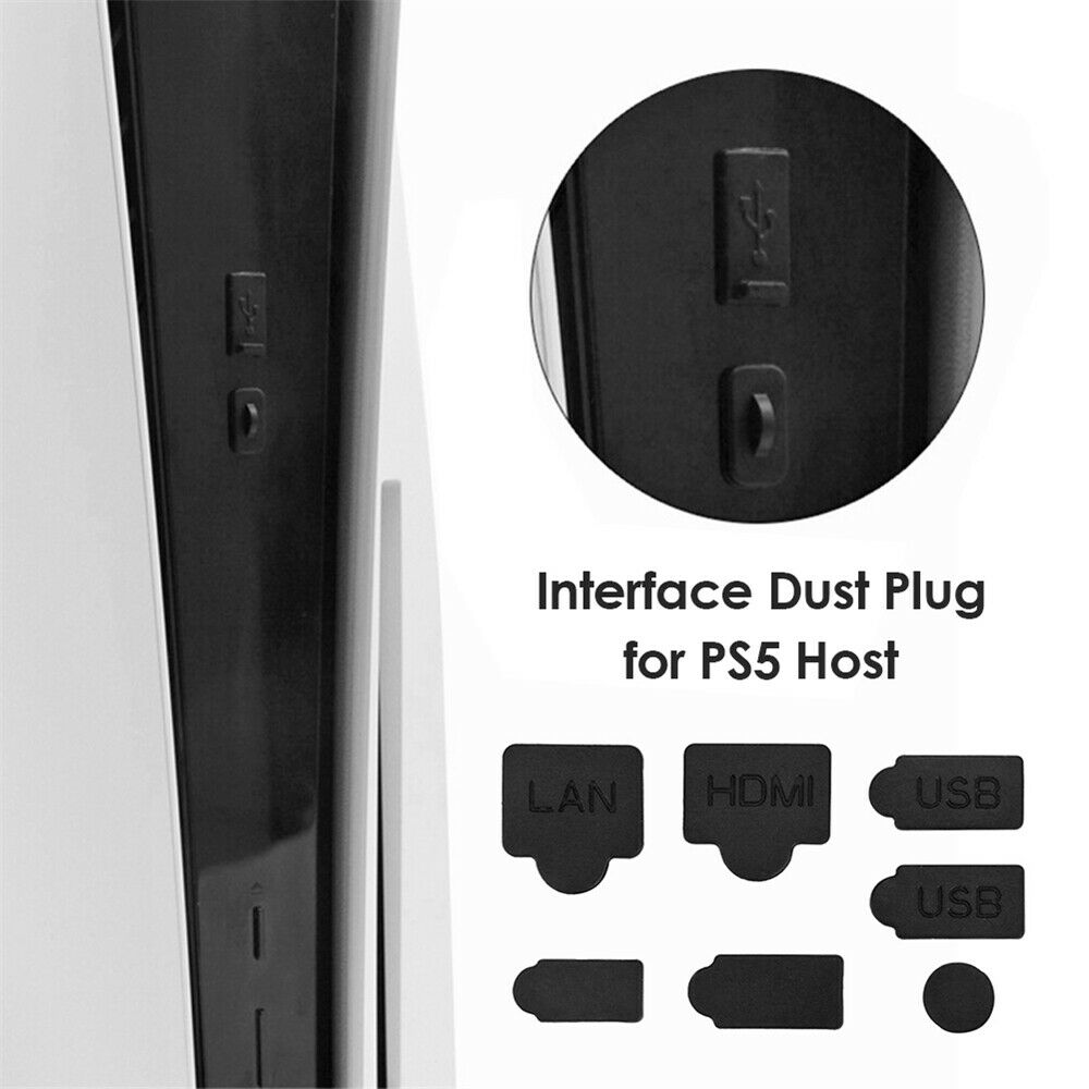 For Playstation 5 Silicone Dust Plugs Set USB Anti-Dust Cap Dustproof Cover