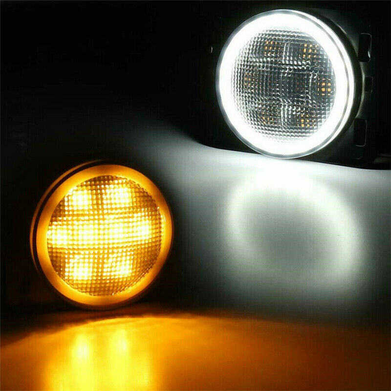 2PCS Front Fender Side Marker LED Lights w/ Angel Eye fit for Jeep Wrangler JK