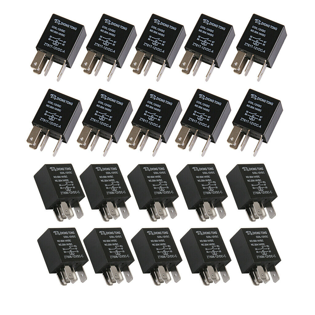 20X Car Truck Auto Automotive DC 12V 30A 30 AMP SPST Relay Relays 4 Pin+5Pin
