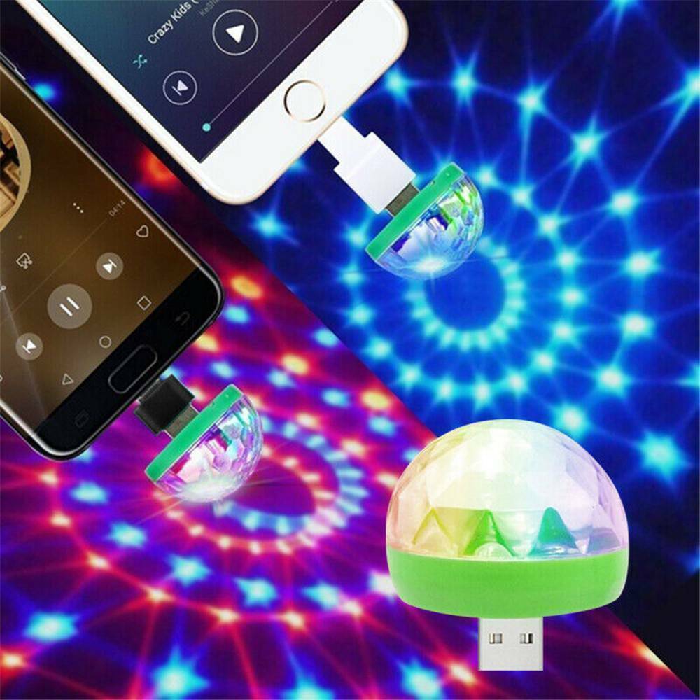 Mini USB RGB LED Stage Lamp Remote Controls Disco Ball Lights Home Car Party USA