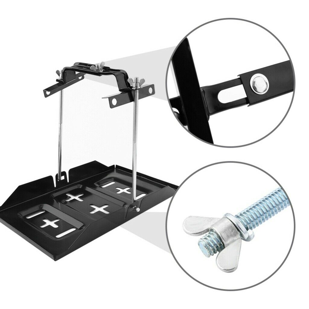 new Universal Metal Car Battery Tray Adjustable Hold Down Clamp Kit