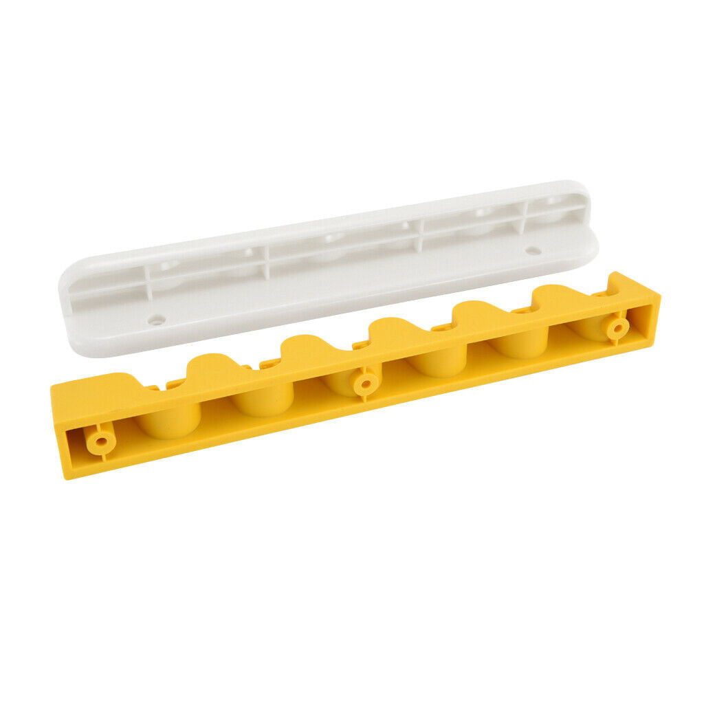 Standard 6 Pool Cue Holder Organizer Plastic Wall Rack Rod with Clips Yellow
