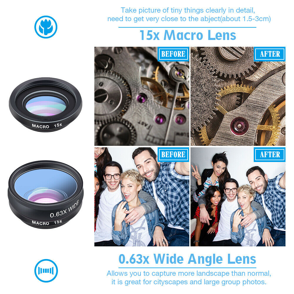 10in1 Smartphone Phone Camera Lens Kit Wide Angle Lens & Macro Lens + Fisheye US