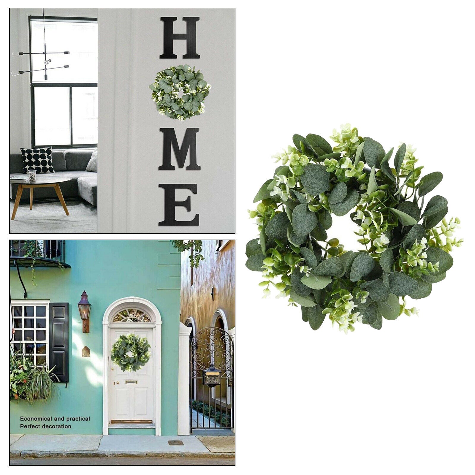 Eucalyptus Wreath Artificial Green Leaves Garland Hanging Wall Outdoor Decor