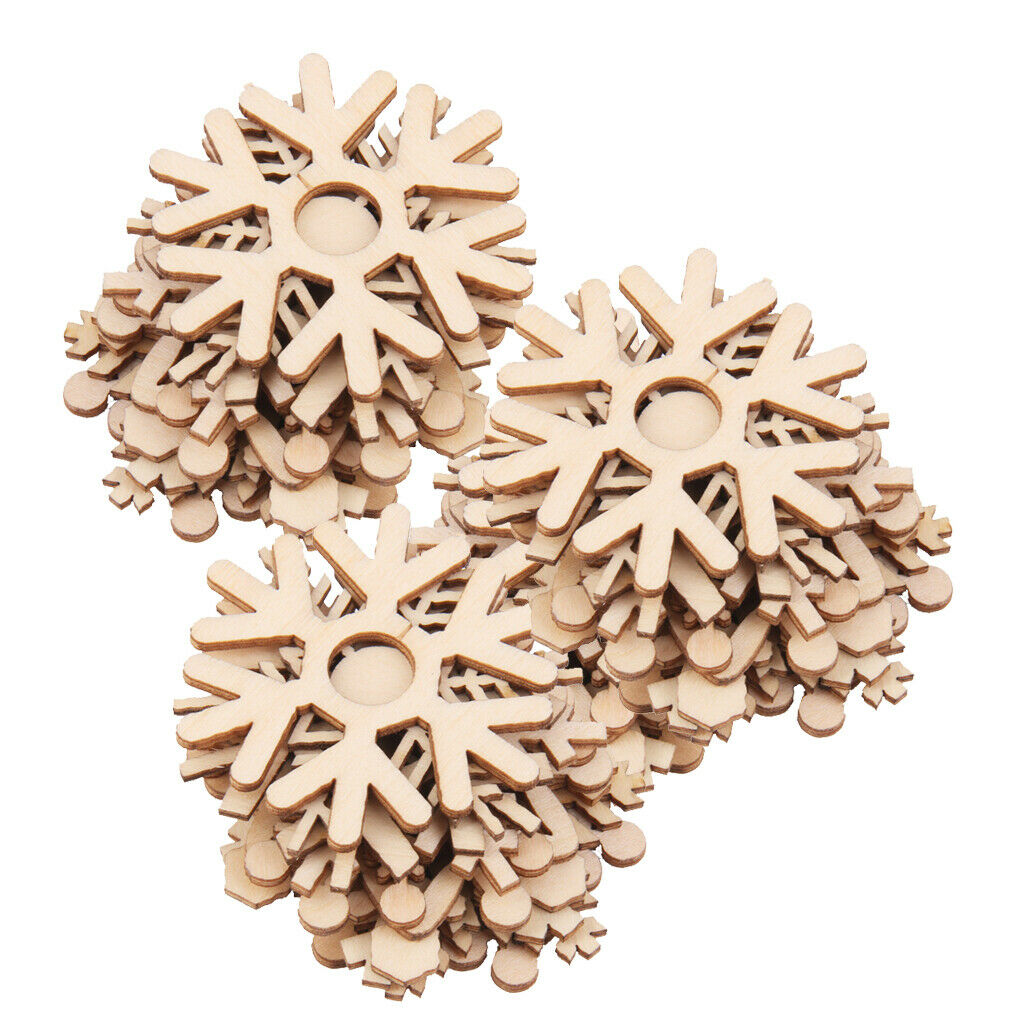 50 Pieces Wood Christmas Tree Decorations Snowflake Style