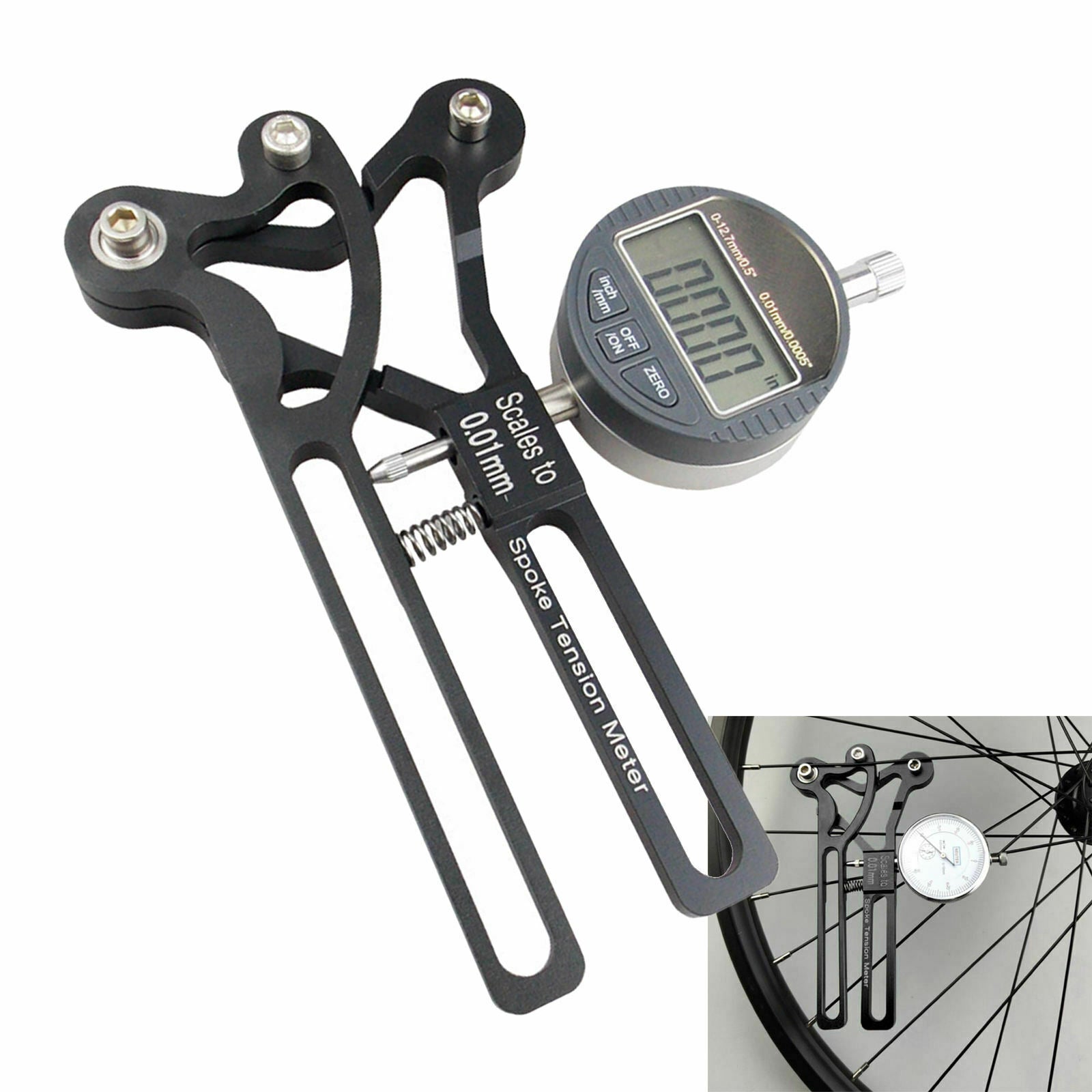 Bike Spoke Tension Meter Deluxe Bicycle Spoke Tensiometer Watch Wheel Tool Black