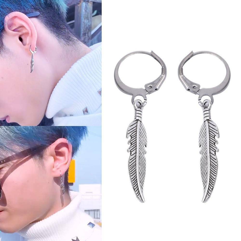 1 Pair Feather Pendant Hoop Earrings Jewelry Dangle Earring Jewelry Men Women