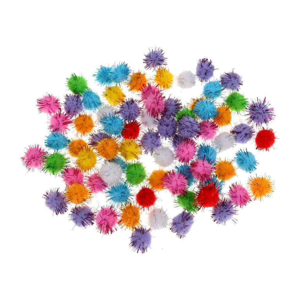 100 Colorful Tinsel Pom Pom Balls For Cat Kittens Funny Kids Toys Game