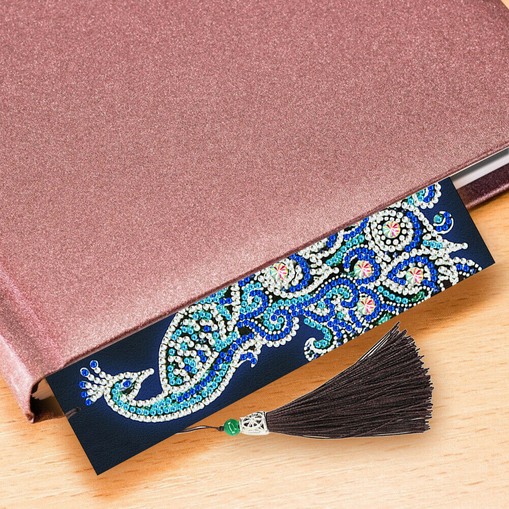 5D DIY Special Shaped Diamond Painting Leather Peacock Tassel Art Bookmarks @