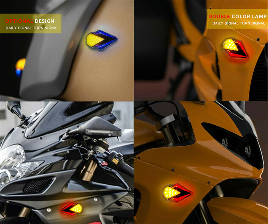 Pair Dual Color Amber & Blue Motorcycle ATV LED Turn Signal Indicators DRL Light