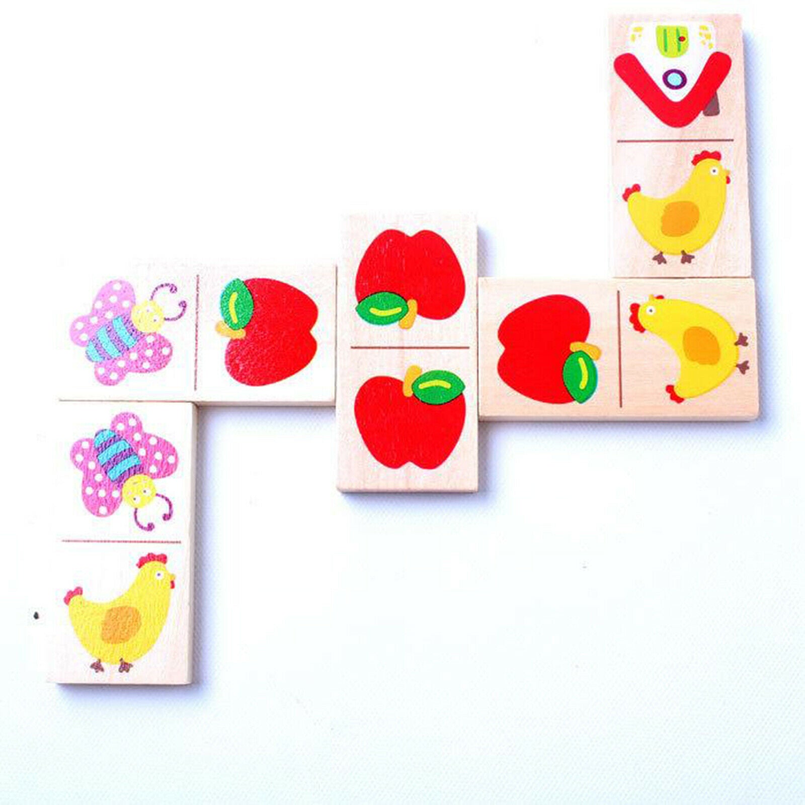 28PCS Colorful Wood Domino Cognition Learning Dominoes Toys Building Blocks