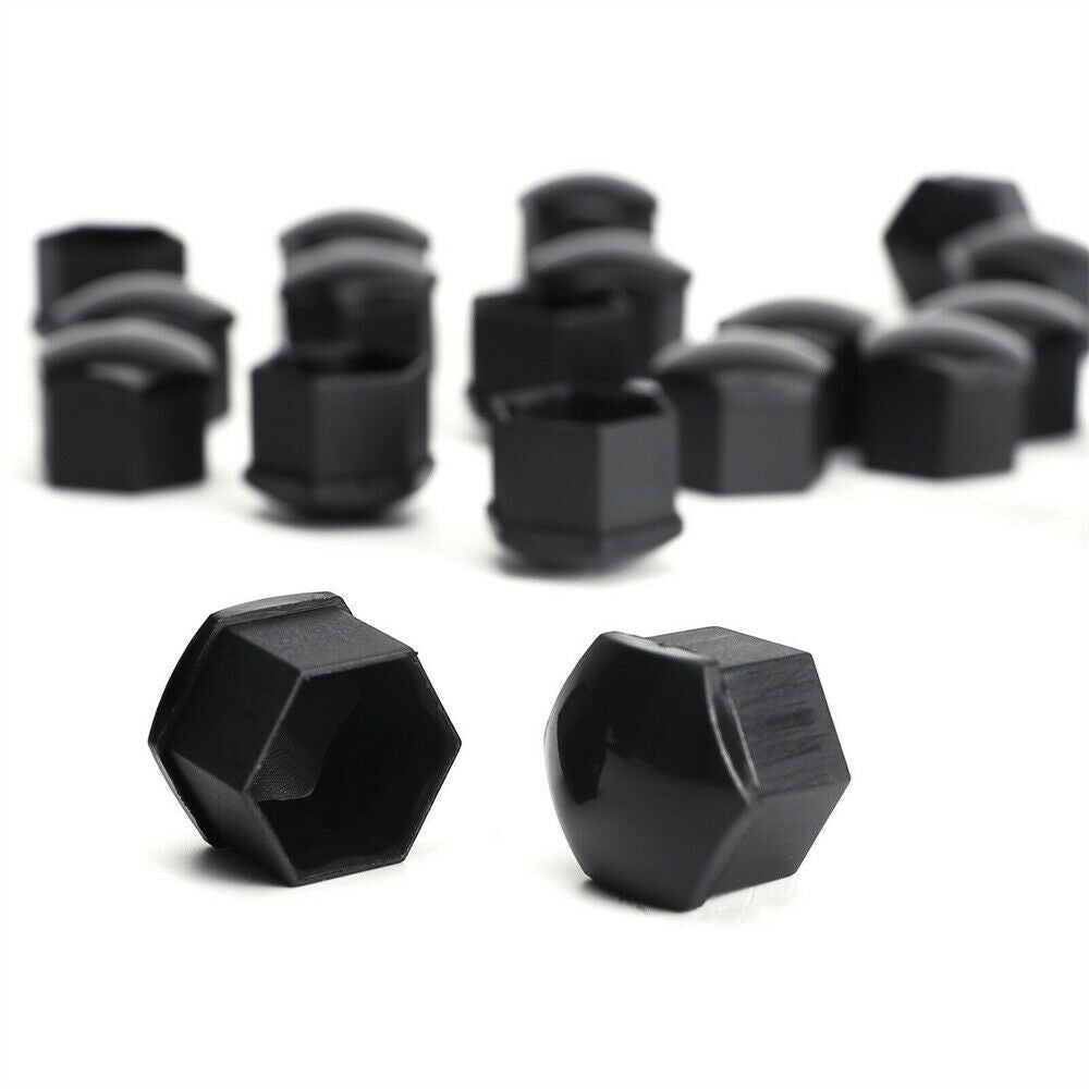 20 Car Wheel Nut Bolt Head 19mm Black Covers Caps Plastic Hexagonal Protectors