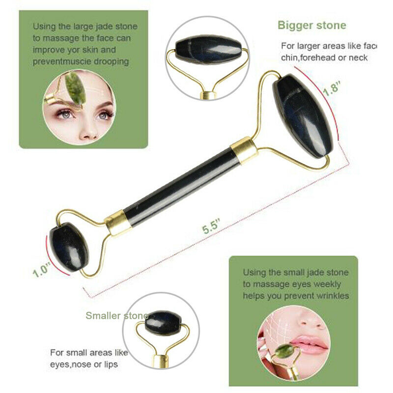 Black Jade Roller Face Massage Double Head Face Massager Natural Stone Ca.l8