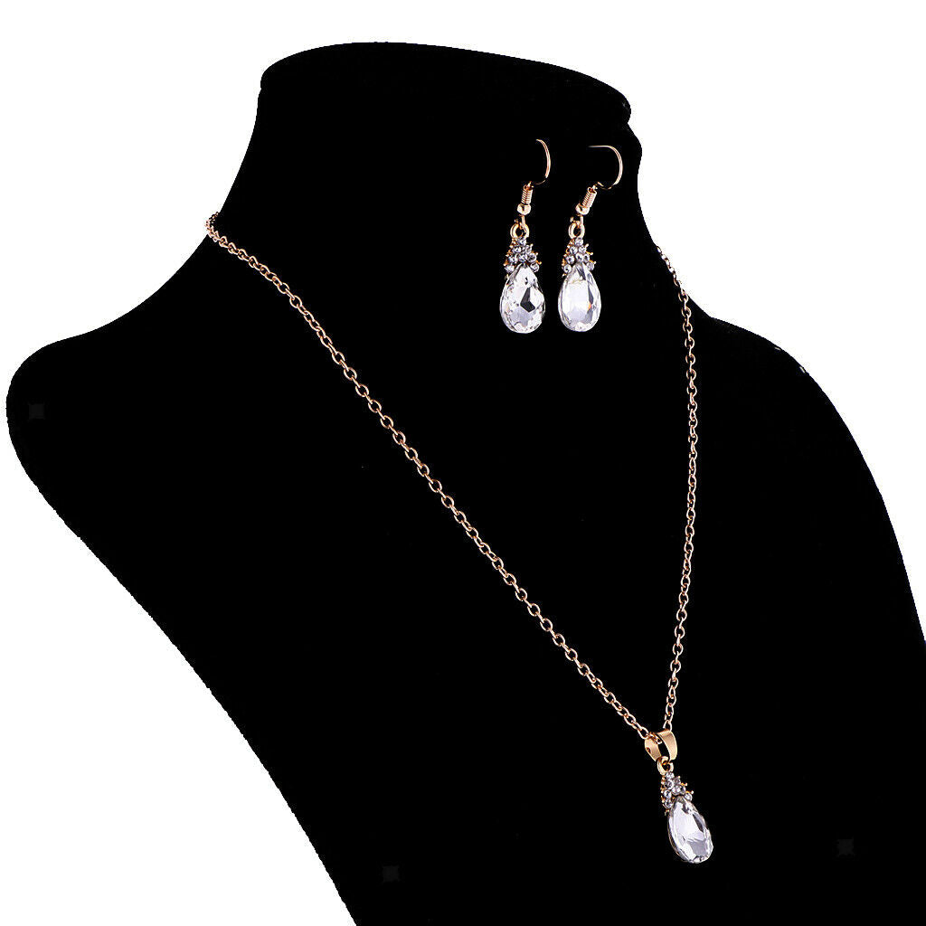 Luxury Crystal Necklace Earrings Wedding Bridal Fancy Jewelry Set White