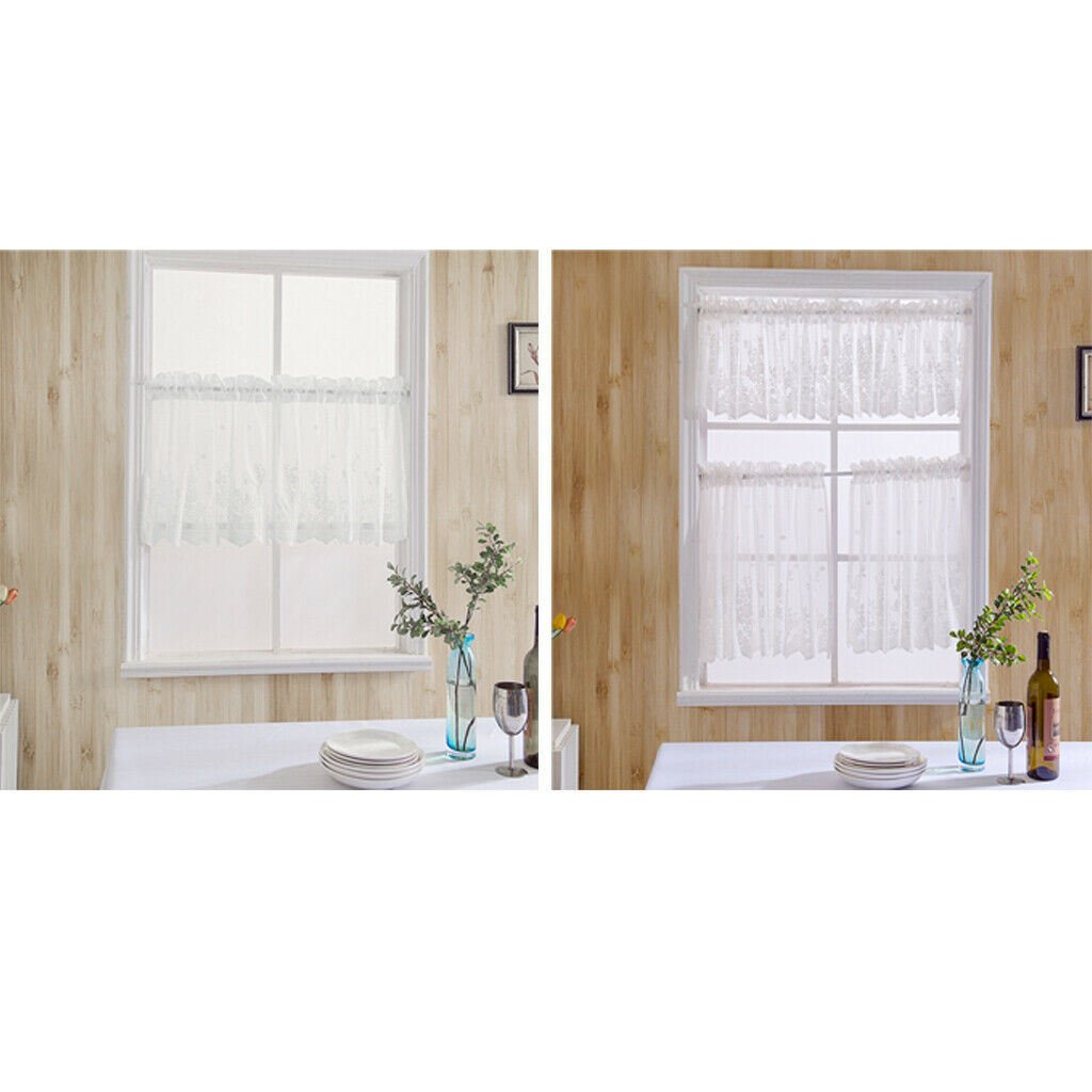 2 Panels Embroidered Lace Window Voile Sheer Curtain Valance Tier for Privacy