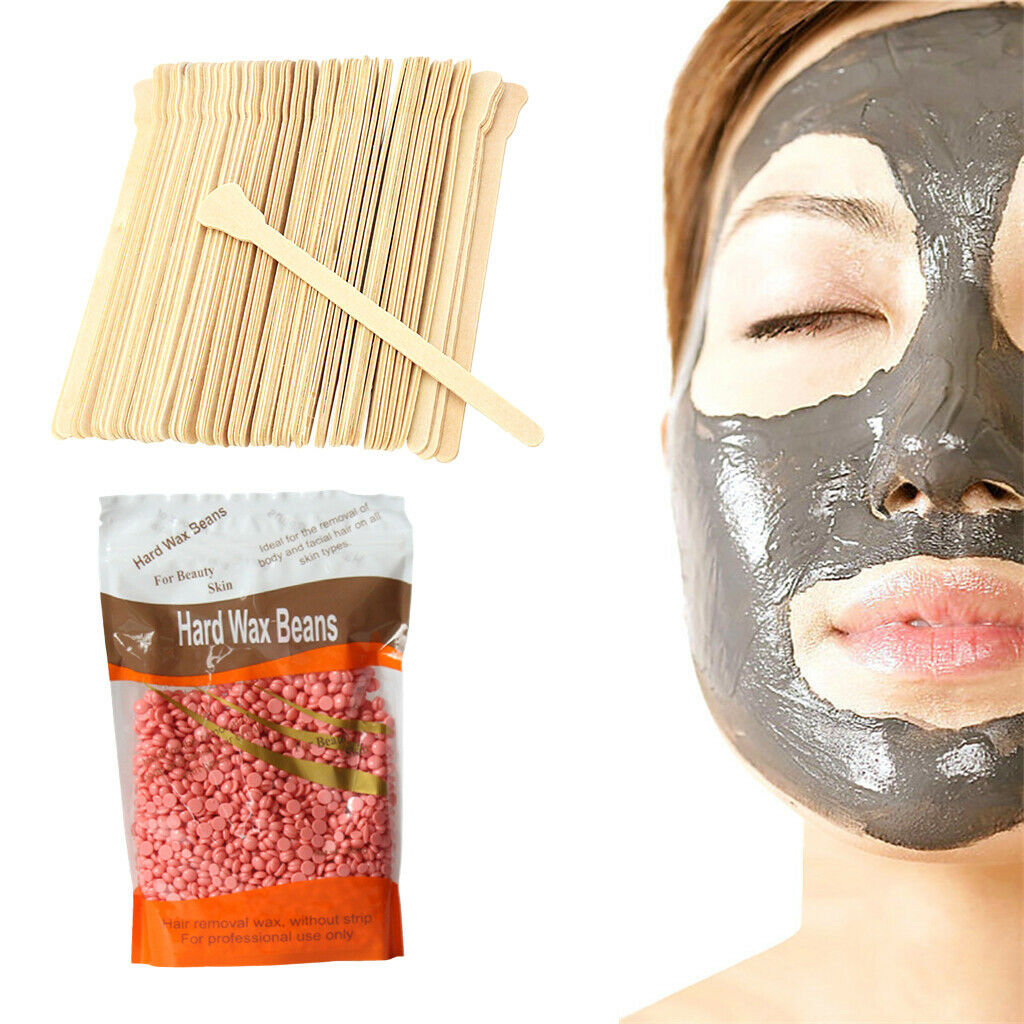 100g Hard Wax Beans Depilatory Arm Bikini Waxing Hair Removal + Spatulas